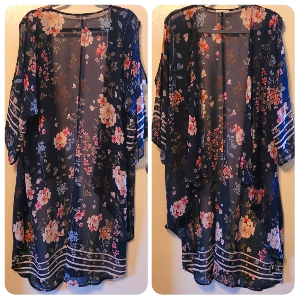 Maurices Floral Sheer Kimono Cold Shoulder - OS